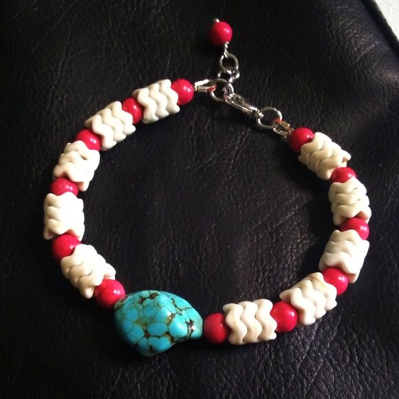 Colorful Mixed Stone Bracelet ~ Pink  Cream & Turquoise ~ Upbeat Happy Vibes - Picture 1 of 7